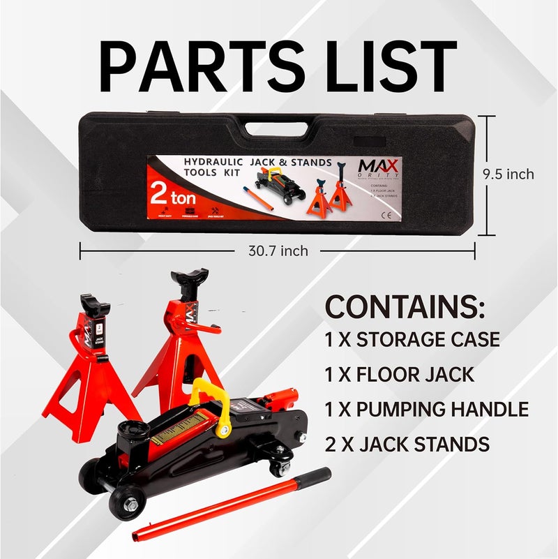 Maxority 2-Ton (4400 lbs) Hydraulic Low Profile Trolley Garage Service/Floor Jack with Blow Mold Carrying Storage Case and 1 Pair 2 Ton Jack Stands for Home and Workshop Vehicle Maintenance - Image 4